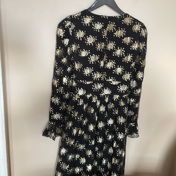 Stine Goya Black Gold Metallic William 602 Lurex Dots Silk Chiffon Midi Dress - Picture 9 of 11